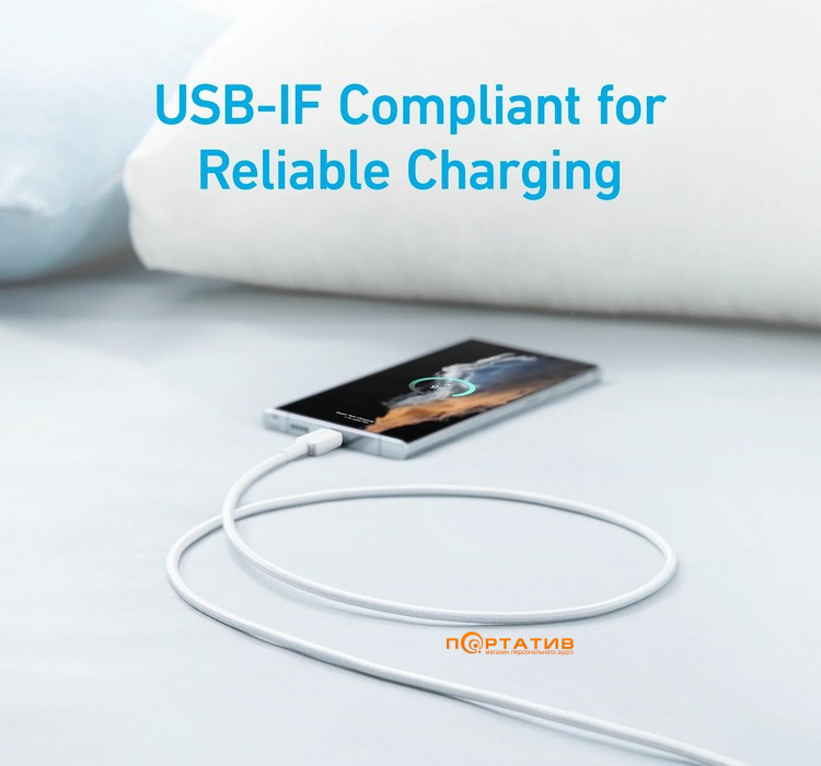 Кабель Anker 322 USB-A to USB-C - 0.9m Nylon White (Anker 322 USB-A to USB-C - 0.9m Nylon White (A81H5H21))