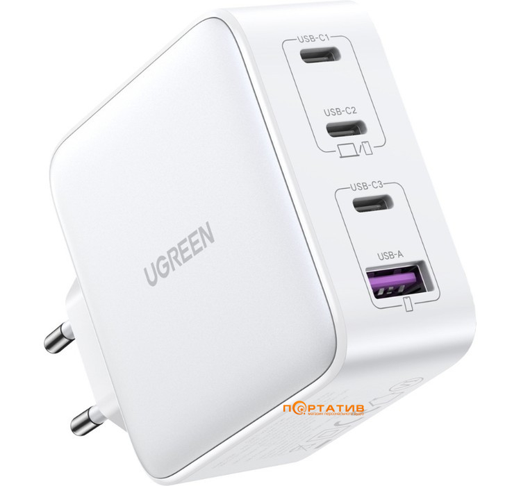 Зарядное устройство UGREEN CD226 100W 3xType-C PD, USB-A GaN Wall Charger White (15337)